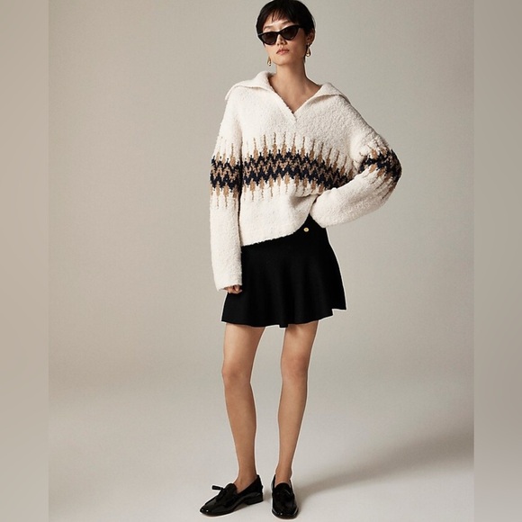 NWOT J.CREW Fair Isle johnny-collar sweater in bouclé yarn, Size XS - Picture 2 of 16